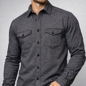 Wallace & Barnes Herringbone Flannel Work Shirt Gray Twill Mens Medium